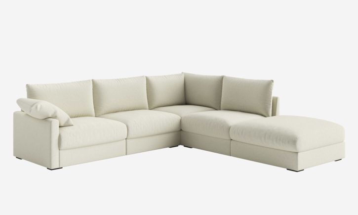 Product photo of Melo L-Shaped Sectional Sofa in Easy Clean Fabric White angled view