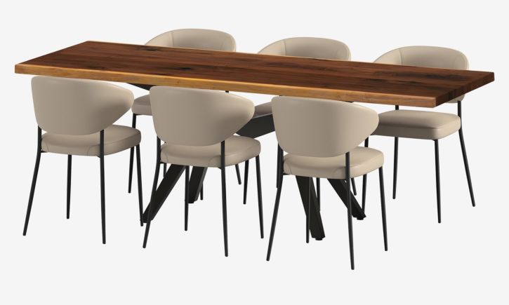 American Black Walnut 2.4M & Luna Dining Chair - Taupe (Set Of 6).