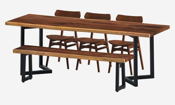 American Black Walnut 2.4M, Ralph Bench - Indonesian Teak 1.5M & Clifton Dining Chair - Caramel Oak.