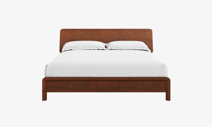 Sonno Mocha Walnut Queen bed frame front view.