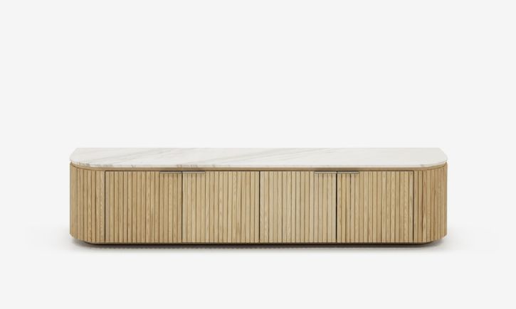 Product photo of Hay TV Console 180cm made of solid Ashwood with White marble top.