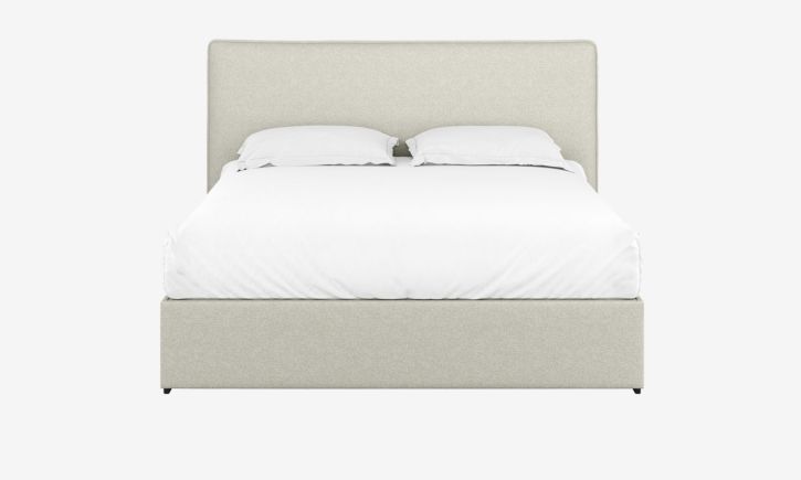Product photo of Lisbon King Size Storage Bed Frame in Easy Clean Fabric Stone Front View with Mattress