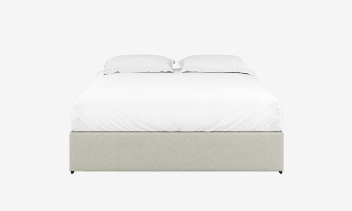 Product photo of Lisbon Queen King Platform Storage Bed Frame without Headboard front view with mattress and white bed linen