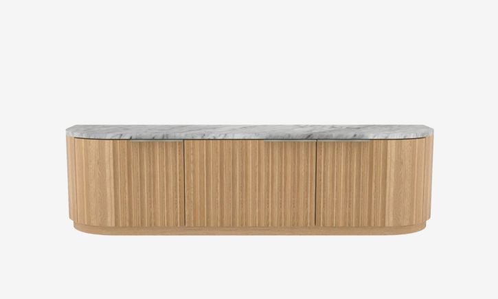 Product photo of Naria TV Console 1.8m in Italian Carrara Marble and Oak Front View
