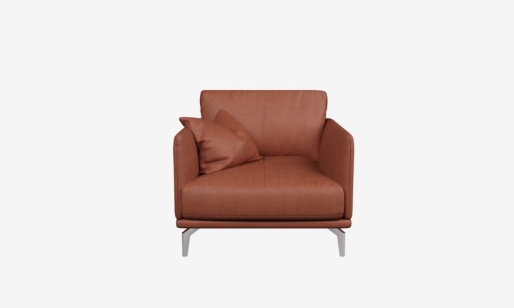 Product Photo of Portage Armchair in Satine Natural Brown Leather Front View