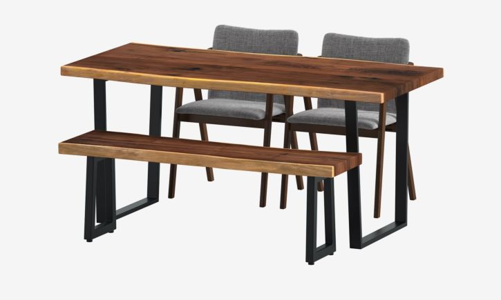 American Black Walnut 1.8M, Ralph Bench - Indonesian Teak 1.5M & Emma Dining Chair - Mocha Walnut.