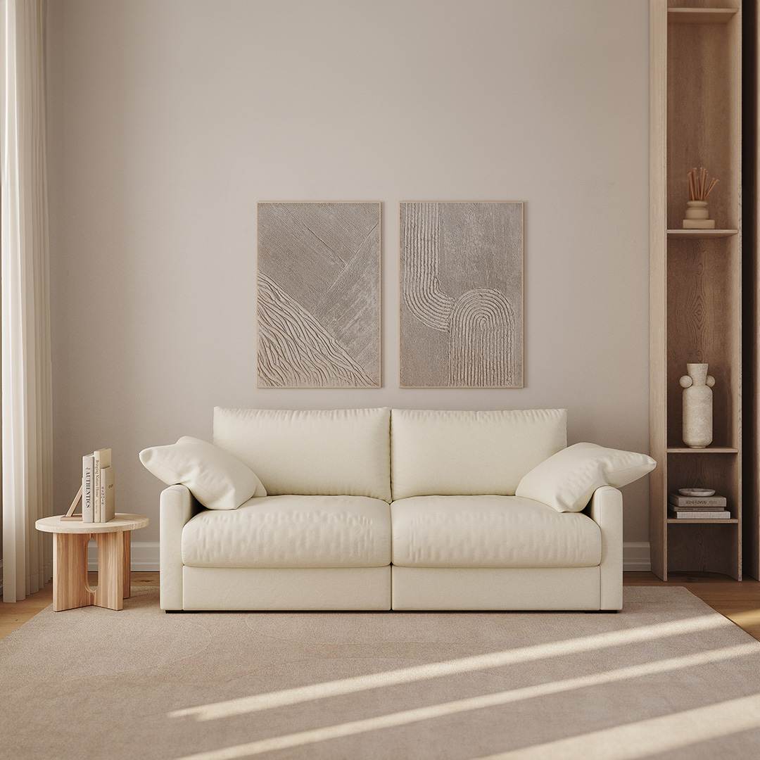 Lifestyle photo of Melo 2.5 Seater Sofa in Easy Clean Fabric in white