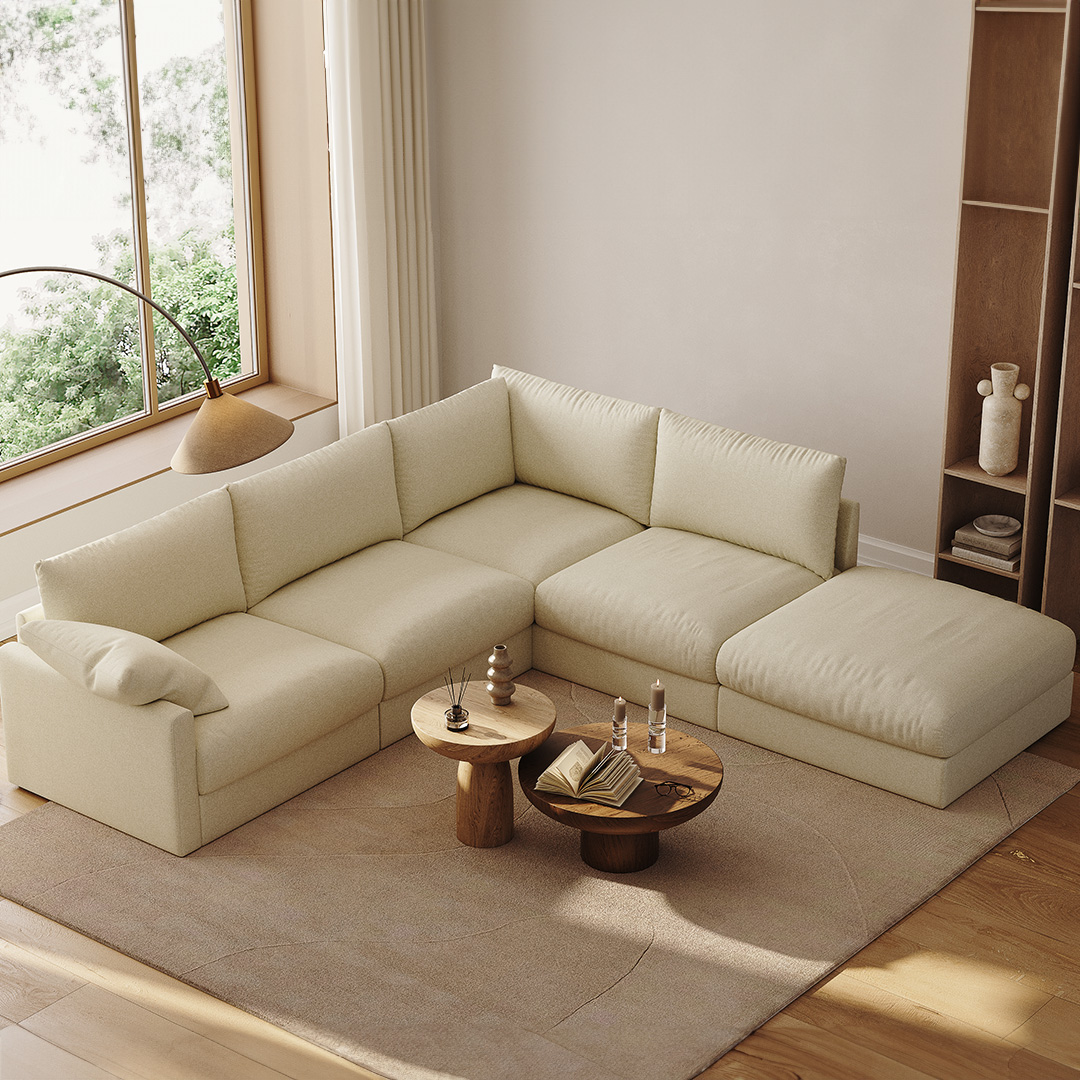 Lifestyle photo of Melo L-Shaped Sectional Sofa in Easy Clean Fabric in white
