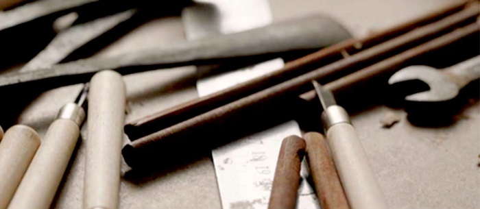Assortment of wood working tools like chisel, hacking tools 